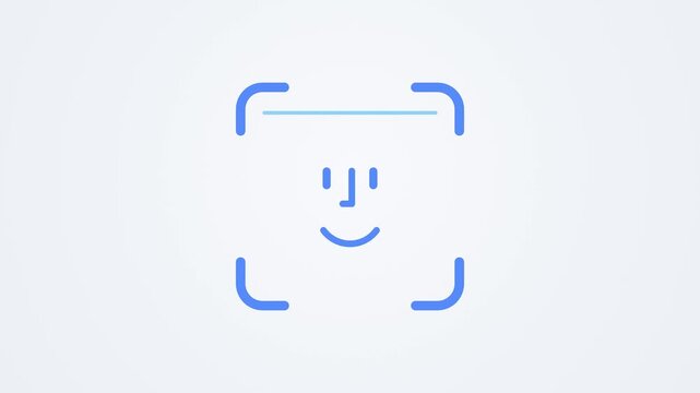 Face scan frame tightening as scan line passes then turning green with check, face recognition unlock