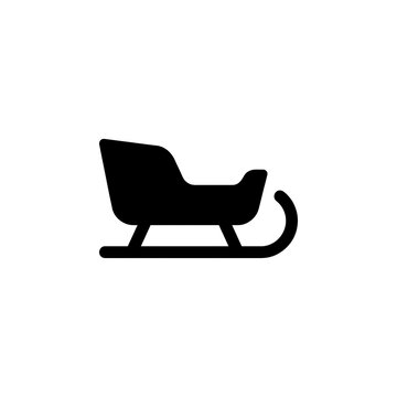 Minimalist black silhouette icon of a traditional christmas santa sleigh isolated on white background