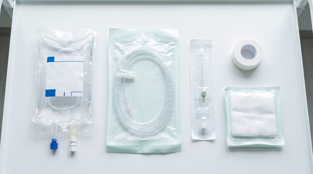 Infusion therapy: Sterile IV supplies arranged for safe clinical procedure preparation