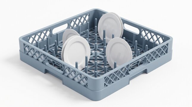 Gray Plastic Dish Rack with White Plates