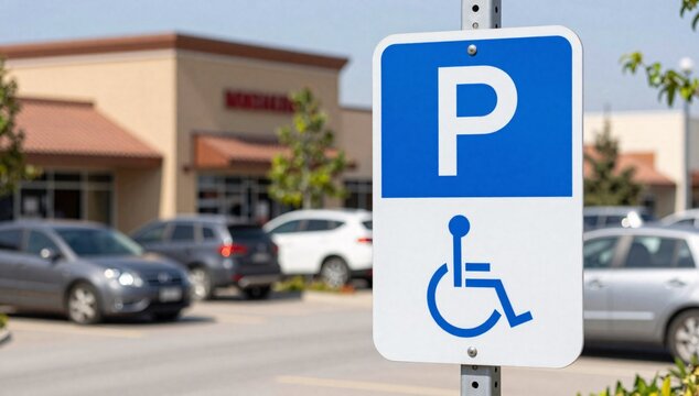 Parking sign with international symbol of access and handicapped parking designation