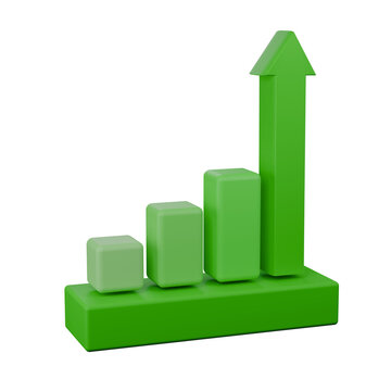 3D Green Bar Chart with Arrow Pointing Up - Business Growth and Financial Success Concept