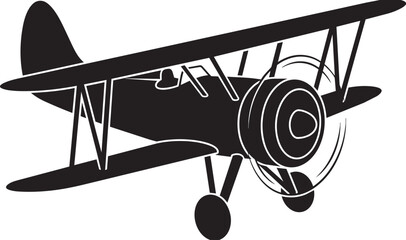Vintage biplane aircraft silhouette illustration, classic propeller airplane icon isolated on white background for aviation design © Abdul