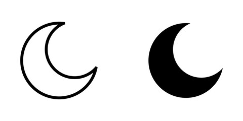Simple crescent moon icons in outline and solid black style for graphic design projects © mimo