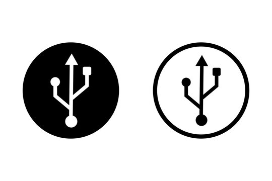 Usb symbols in circle shapes set of two black and white icons for computer connection technology