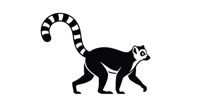 Ring-tailed lemur silhouette vector illustration with a curved striped tail for graphic design projects