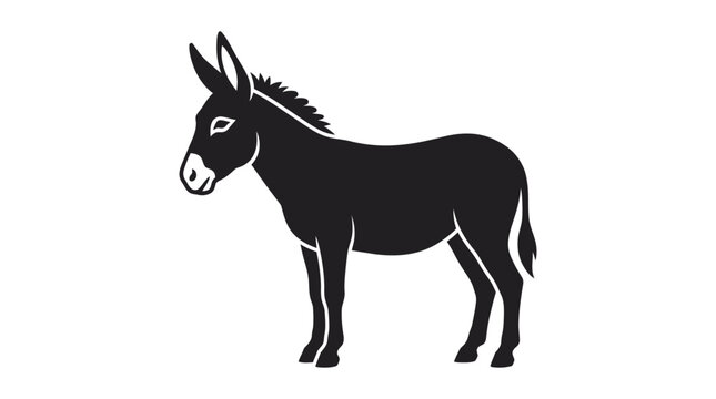 Standing donkey silhouette vector graphic illustration isolated on plain white background for creative designs
