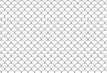 Mermaid, dragon, snake scales background. Fish scale seamless pattern. Snake skin fish endless texture. Japanese ornament. Water wave, roof tiles black line wallpaper. Mermaid tail pattern © Hanna