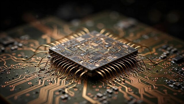 Extreme Macro of Computer Processor Chip for Semiconductor Themes