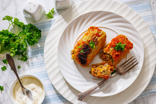 Golubtsi Ukrainian cabbage rolls with minced beef