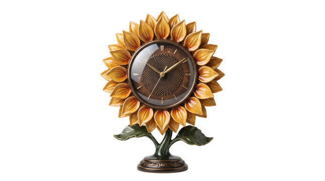 Decorative sunflower clock, a charming rustic home decor accent; elegant floral timepiece with a warm, inviting aesthetic; perfect for farmhouse style interiors.