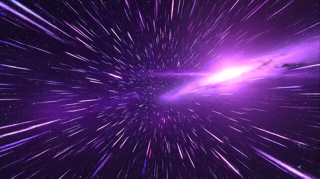 Space journey through stars toward a violet galaxy, purple starry sky, cosmic travel animation, deep space exploration, celestial background,