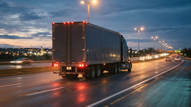 logistics and transportation scene with semi-trailer truck traveling on expressway