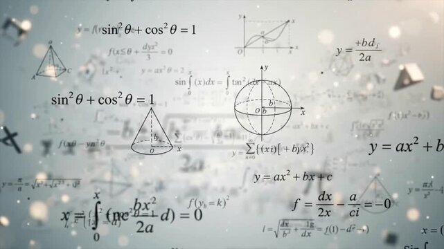 Mathematical Equations and Geometry Diagrams on White Background