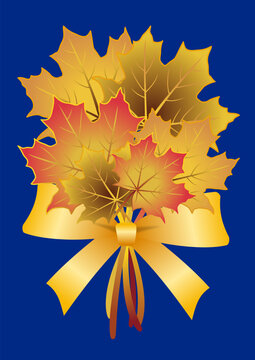 A bouquet of autumn leaves on a dark blue background