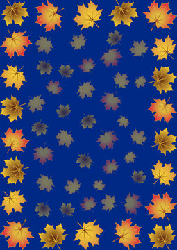 Autumn frame pattern with maple leaves on a dark blue background
