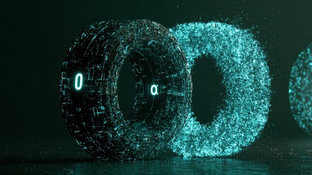A visual representation shows a definite state qubit entering a quantum gate. The output emerges as a probability cloud.