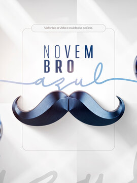 Novembro Azul Bigode Conscientiza&ccedil;&atilde;o Post Card Insta Template Banner