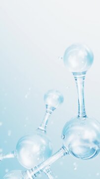 3D abstract glass molecular structures with bonded spheres. Cosmetic collagen serum, essence oil, vitamin, hyaluronic acid for skin care. Healthcare concept loop animation. Vertical Video.