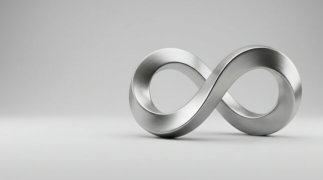 Brushed Stainless Steel Infinity Symbol Sculpture on Minimal Gray Background