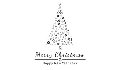 Holiday card design featuring minimalist christmas tree illustration on clean white background line art graphic elements greetings new year celebration ornament © Suborna