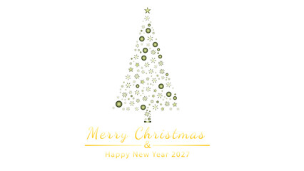 Elegant holiday greeting design featuring golden christmas tree graphic on white background line art elements greetings new year celebration ornament decoration seasonal © Suborna
