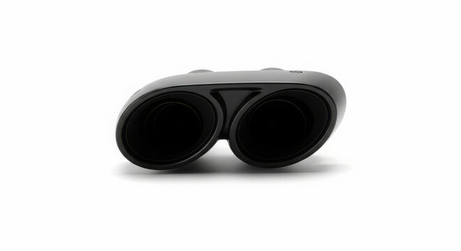 Matte black binocular eye pieces isolated on white background providing high magnification for detailed long distance observation and tactical viewing