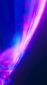 Extreme closeup of neon line flow carrying big data at light speed. Digital data stream for quantum computing. Cyberspace of qubit trail waves. Modern technology data transmission. Vertical Video.