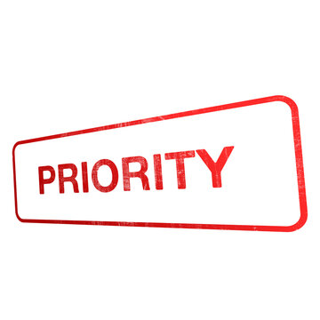 left side perspective view red priority text on rectangle stamp illustration element
