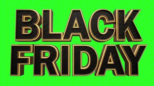 Black Friday sale promotion text in 3D golden font on green screen
