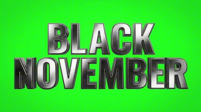 Metallic 3D text reading BLACK NOVEMBER on a bright green background