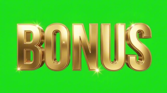 Golden BONUS text on a green background. This text has a shiny, 3D appearance with sparkling highlights, suggesting a prize or reward.