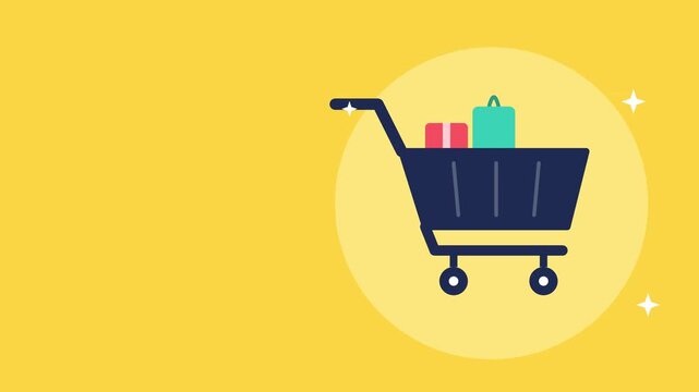 Shopping cart icon on a yellow circle background for online store and retail websites