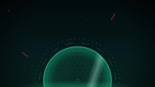 Glowing green digital circle interface with red light streaks on a dark background