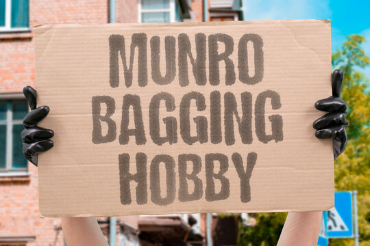 "Munro bagging hobby" Hillwalkers tick off Scotland's tallest mountains one by one, filling logbooks with summits, weather, wind, views, and stories. MUNRO. BAGGING. HOBBY. HILLWALKERS. MOUNTAINS.