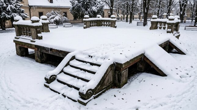 Snowy stone platform