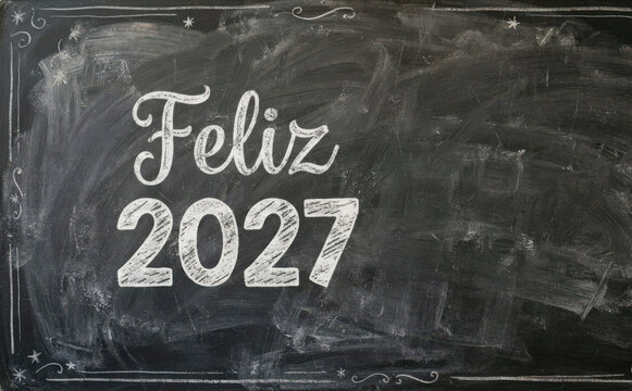 Feliz 2027 escrito en pizarra con tiza blanca concepto de ano nuevo y celebracion futura