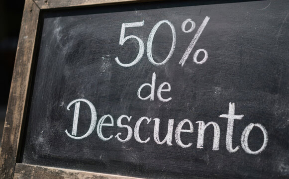 50 de Descuento cartel de pizarra para ofertas y rebajas en comercios y tiendas