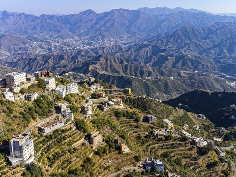 Overlook over the mountainous countryside from Fayfa mountain, Jazan province, Saudi Arabia