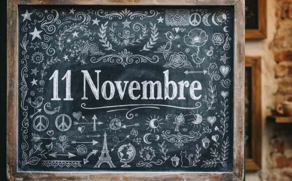 11 Novembre tableau noir craie ecriture illustration calendrier date automne