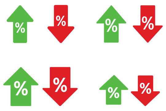Green Up and Red Down Percentage Arrow Icons Set