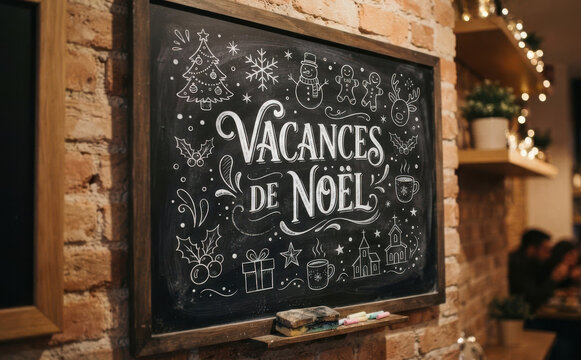 Vacances de Noel tableau noir ecriture manuelle illustration fetes fin d annee
