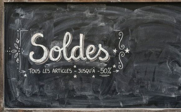 Soldes tableau noir promotion commerce reduction ardoise ecriture craie magasin shopping solde economie