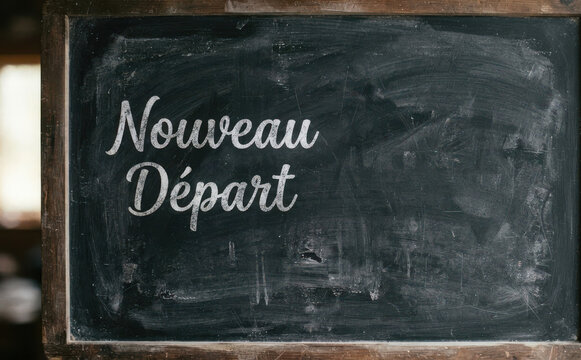 Nouveau Depart message sur tableau noir, nouveau depart concept de vie et recommencement professionnel