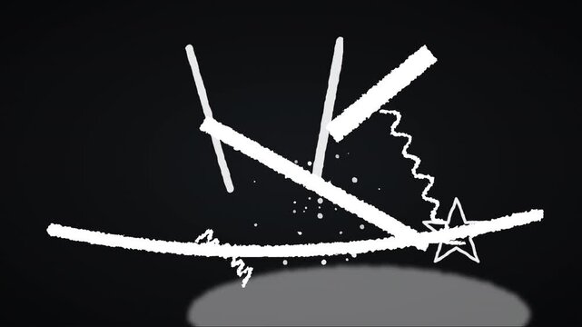 Monochromatic Animation of White Grunge Pencil and Brush Doodle Lines and Textures on Black Background Low Frame Rate Effect Seamless Loop 4k