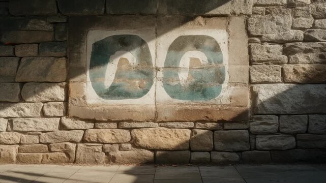 Parietal art cave paintings on ancient stone wall with shadows