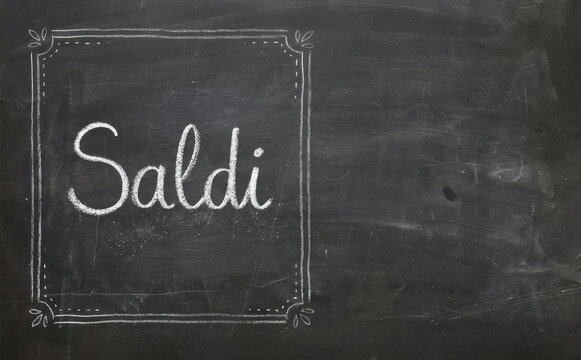 Saldi lavagna scritta gesso sconto offerte promozioni saldi negozi acquisti risparmio cartello