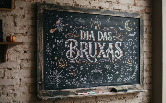 Dia das Bruxas lousa com giz halloween rotulo festa decoracao convite