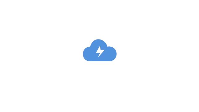 Minimalist blue cloud icon with white lightning bolt symbolizing fast cloud computing technology services