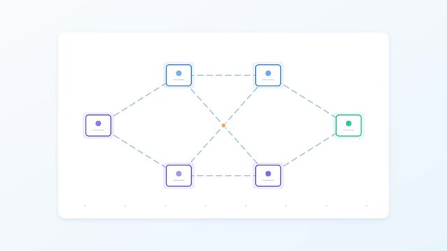 Digital network nodes connecting data points together in a minimalist flat design vector graphic visualization